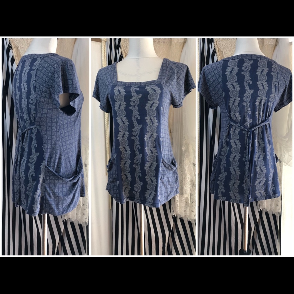 Lace Print T-shirt Dress with oversized pockets